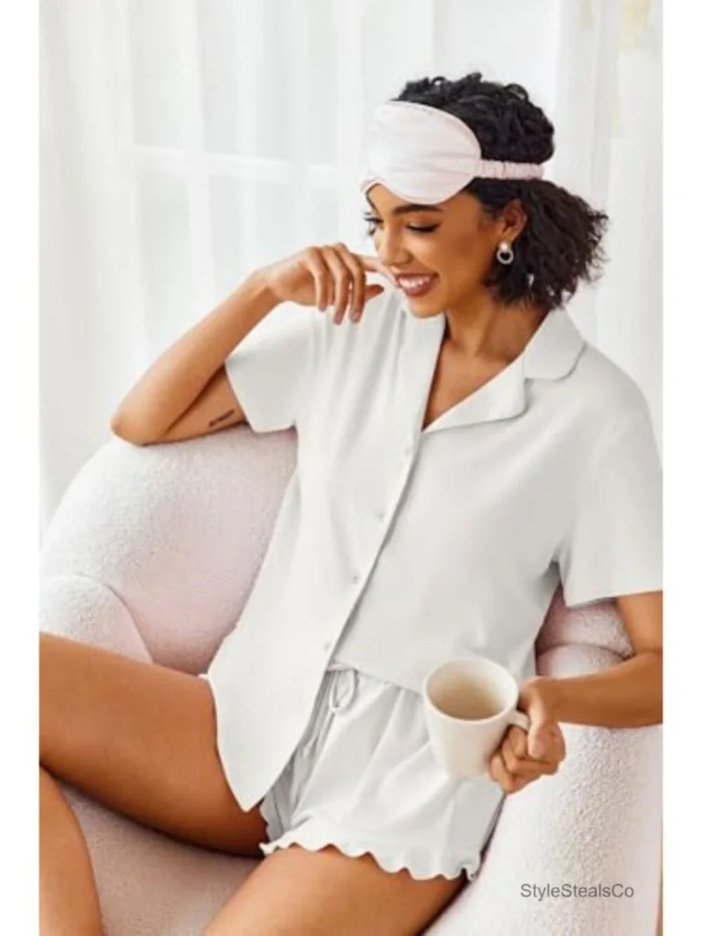 Women's Short Sleeve Pajama Set Button Down Lounge Sleepwear